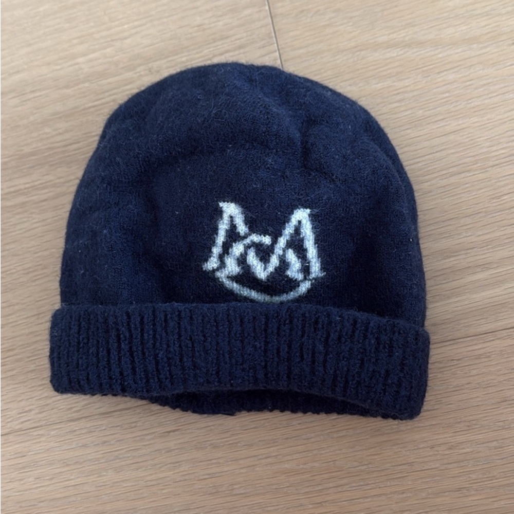 Moncler Black Knit Beanie with White Logo Emblem